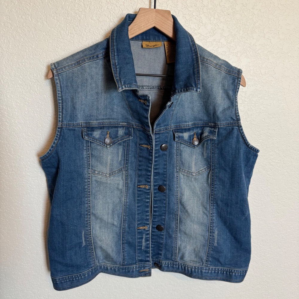 Western Coastal Cowgirl Boho Wrangler Denim Vest XL Blue